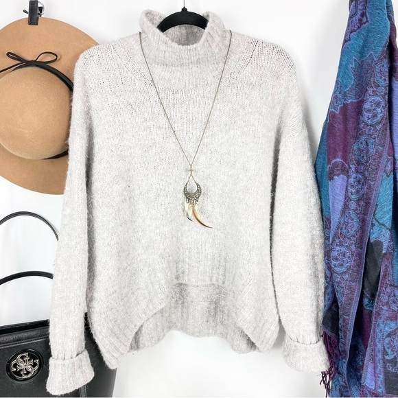 H&m Oversized Slouchy Turtleneck Knit Sweater, Grey Size Small - Picture 2 of 8
